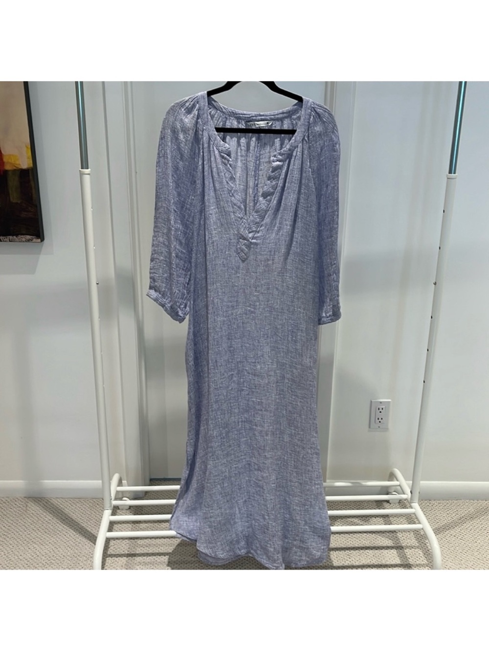 Zara Light Blue Linen-Blend Maxi Dress
